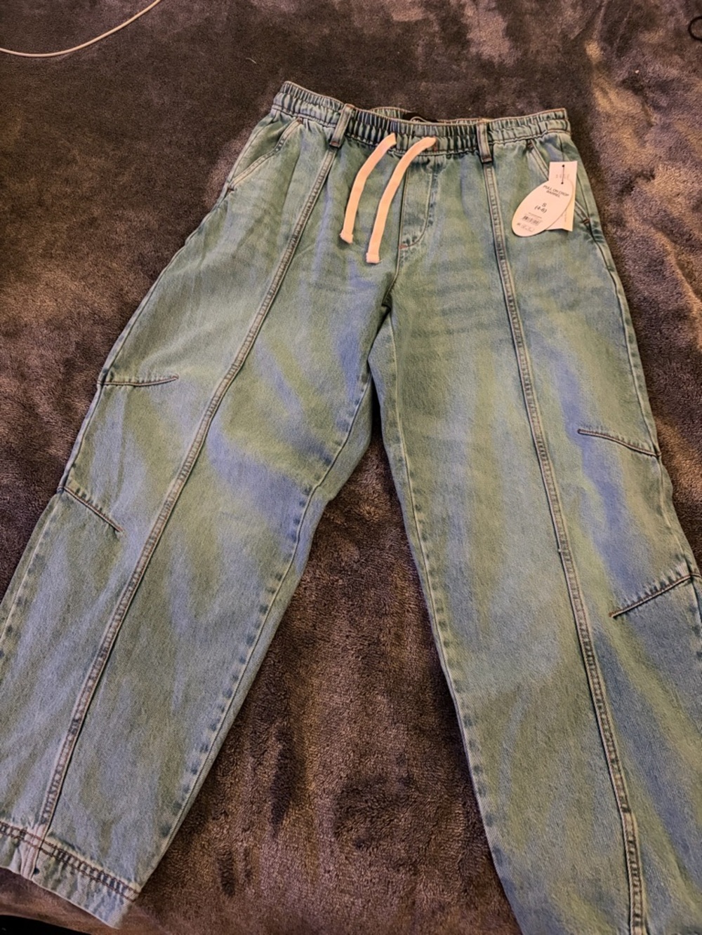 Women’s Green Washed Denim Jogger Jeans with Drawstring
